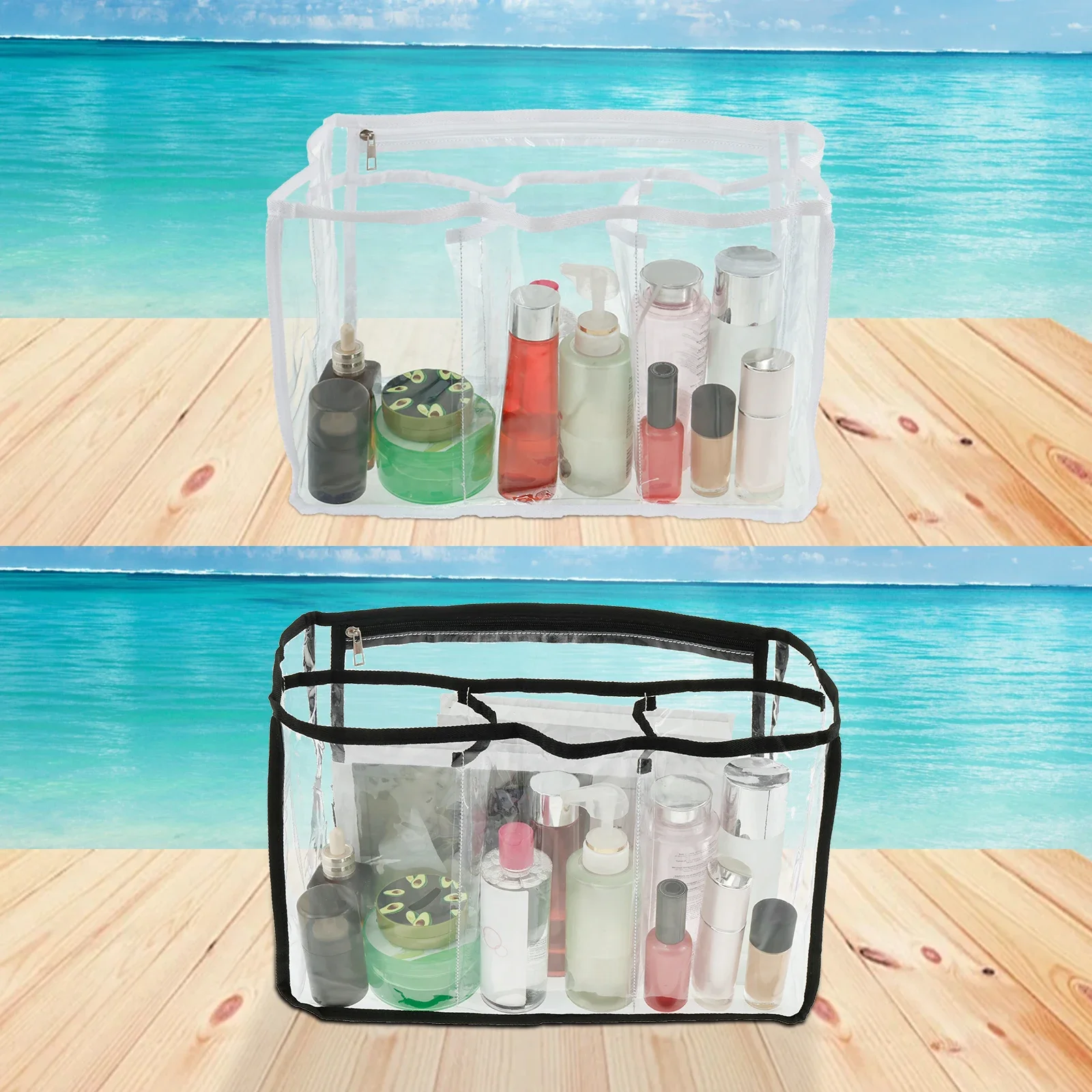 Beach Bag Organizer Clear Waterproof Insert Divider Pouch Clear Insert Divider Liner Bag Cosmetics Bag For Vacation Travel