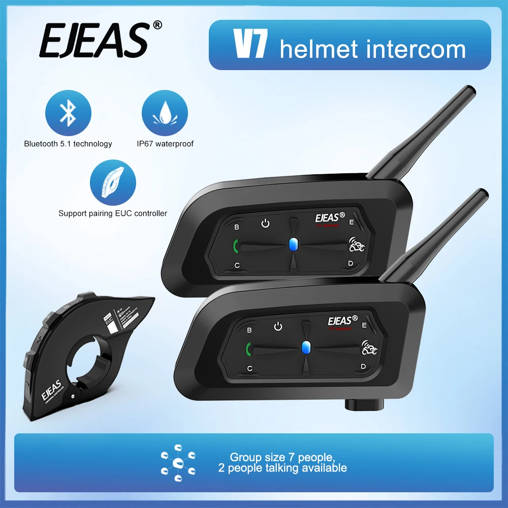 1/2 adet EJEAS V7 motosiklet Bluetooth interkom kulaklık ile EUC hızlı çifti kask interkom BT5.1 7 biniciler için IP65 su geçirmez