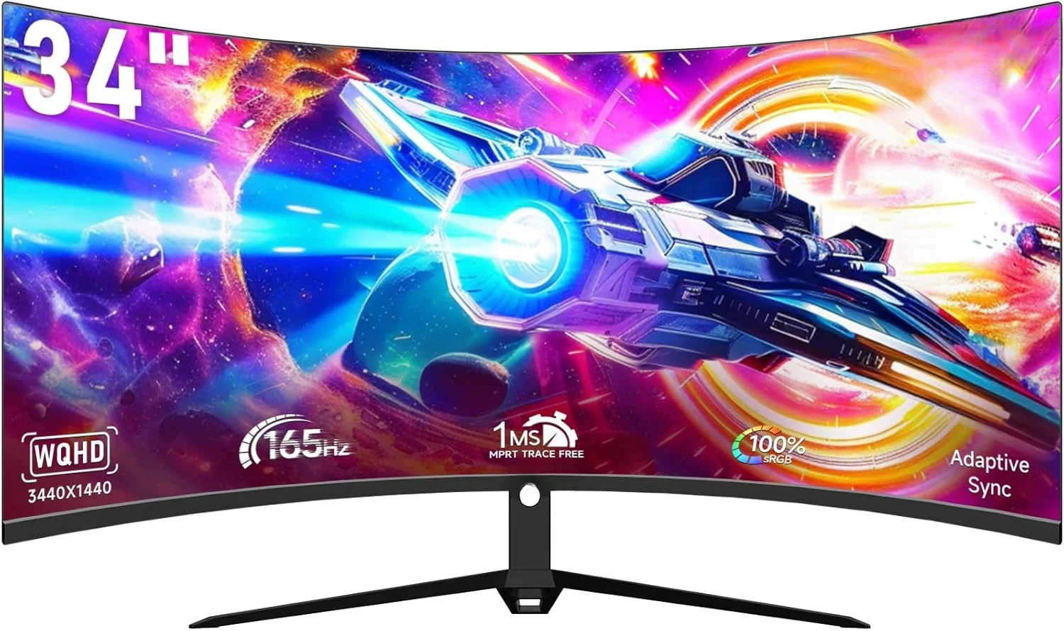 Fast Shipping.34 Inch Curved Monitor, Ultra Wide QHD 1440p Gaming Monitor 165Hz, 100% sRGB, 1MS, FreeSync, HDMI DP Computer Moni