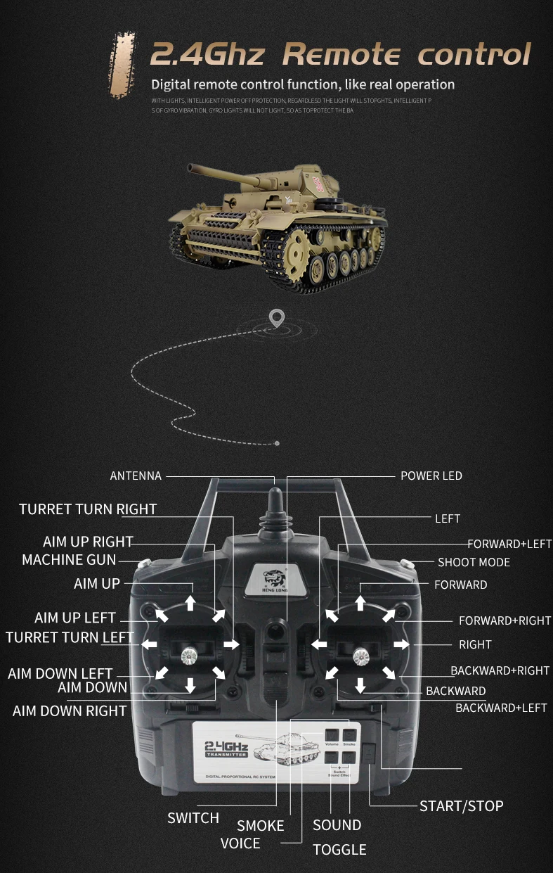 New 7.0 Version 3 L-shaped Medium Tank Vehicle Large 35CM 1:16 Remote Control Tank Tracked Vehicle (Customized Desert Yellow Col