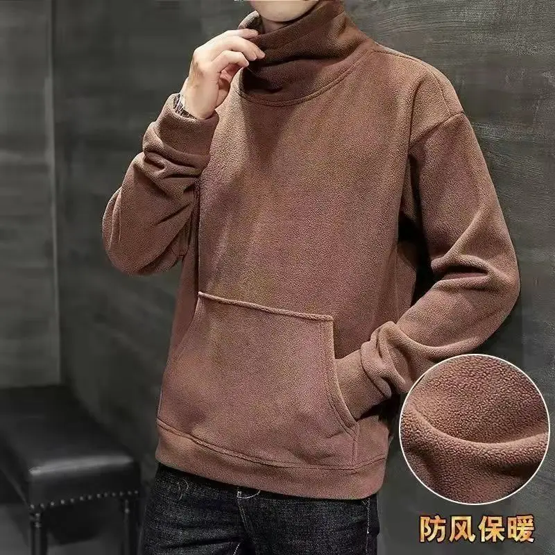 New 2025 Korean Popular Clothes Casual Thick Pullovers for Men Autumn and Winter Keep Warm Fleece Heating Mock Neck Sweater