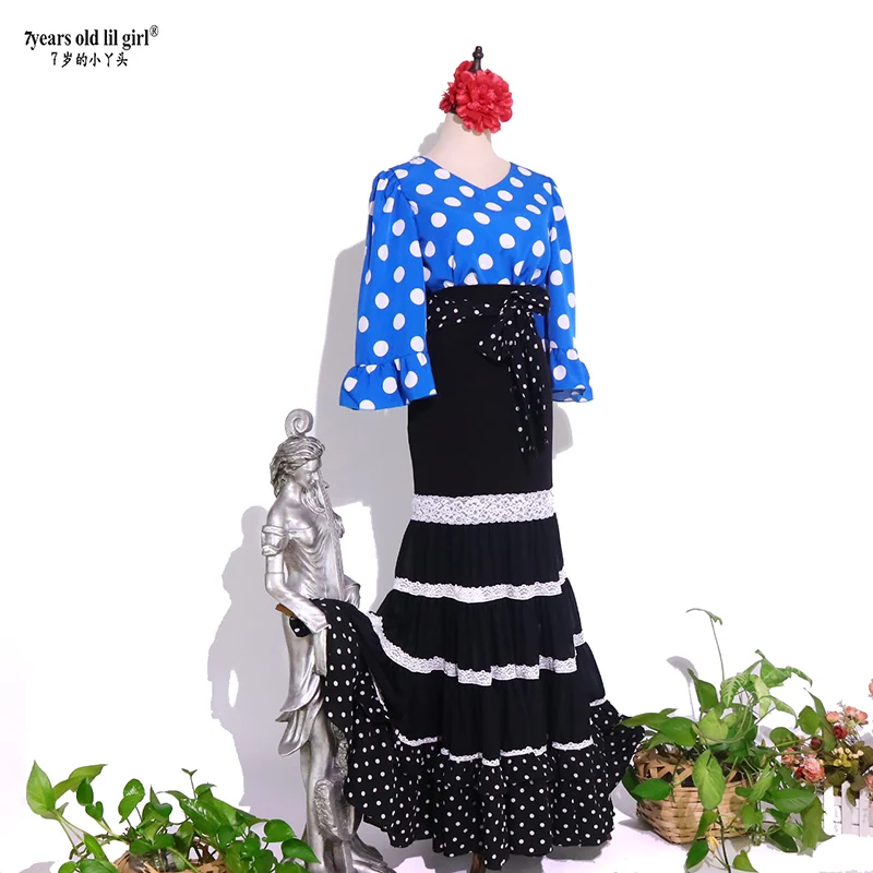 Flamenco traje performor vestido feminino chiffon polka dot topo menina gyspy ballroom festival desempenho dança wearah49