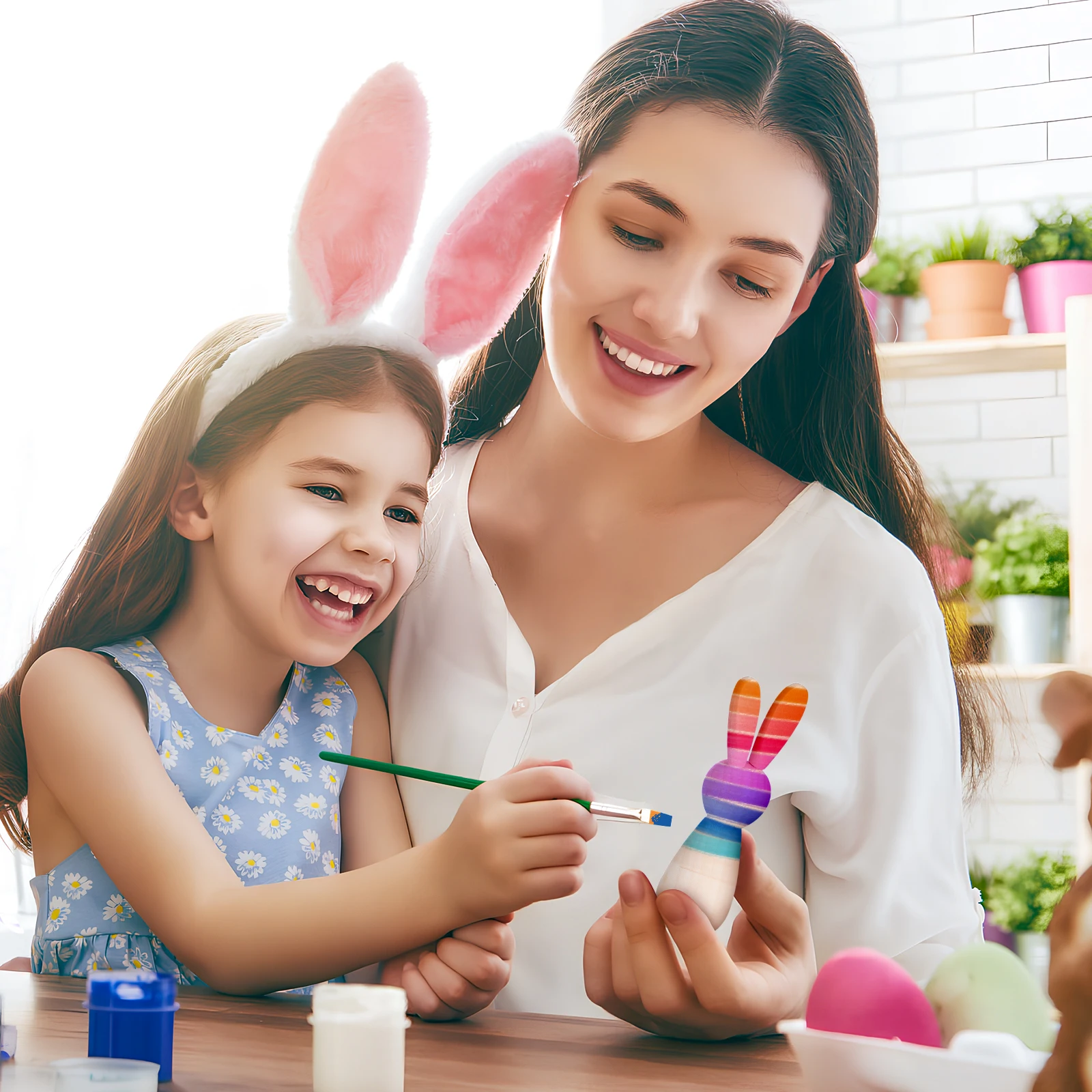 

5pcs Unfinished Wooden Rabbit Decorations DIY Miniature Figurines for Crafts Graffiti Painting Table Accessories