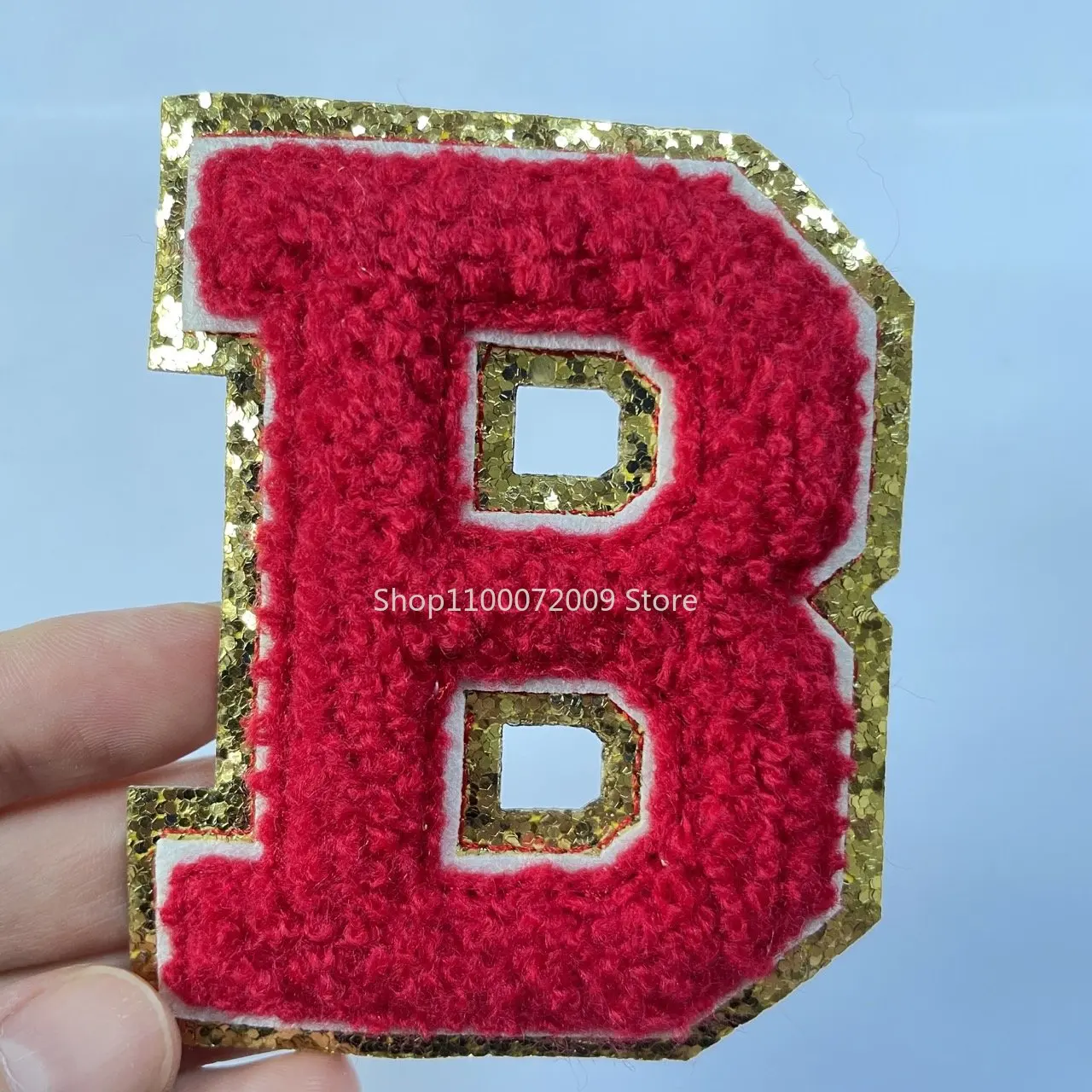 8CM Red Chenille Letters Patches Iron on Towel Embroidered Felt Alphabet Glitter Sequins Heat Adhesive Applique DIY Accessories