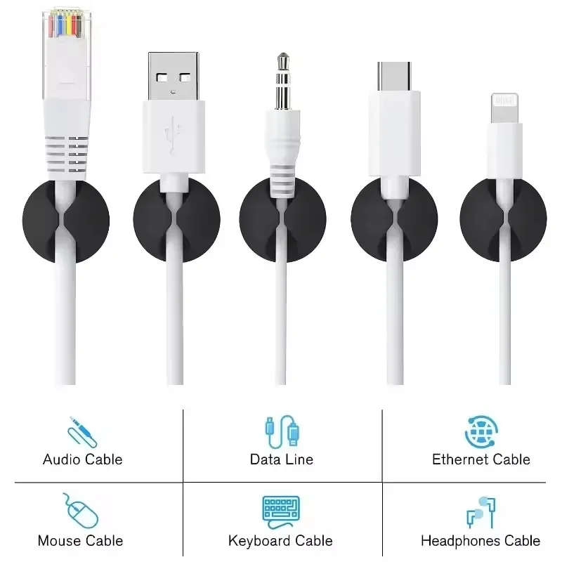 5/50Pcs Cable Clip Winder Organizer Round Charger Cord Clips Desk Tidy Management Wire Adhesive Holder Clamp in Home Office Car