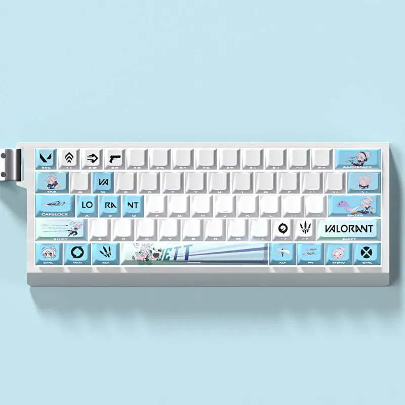 

Колпачки для клавиш VALORANT Jett для игры в стрельбе, совместимые с клавиатурой с магнитной осью 64/68/87, полупрозрачная боковая резьба из ПБТ