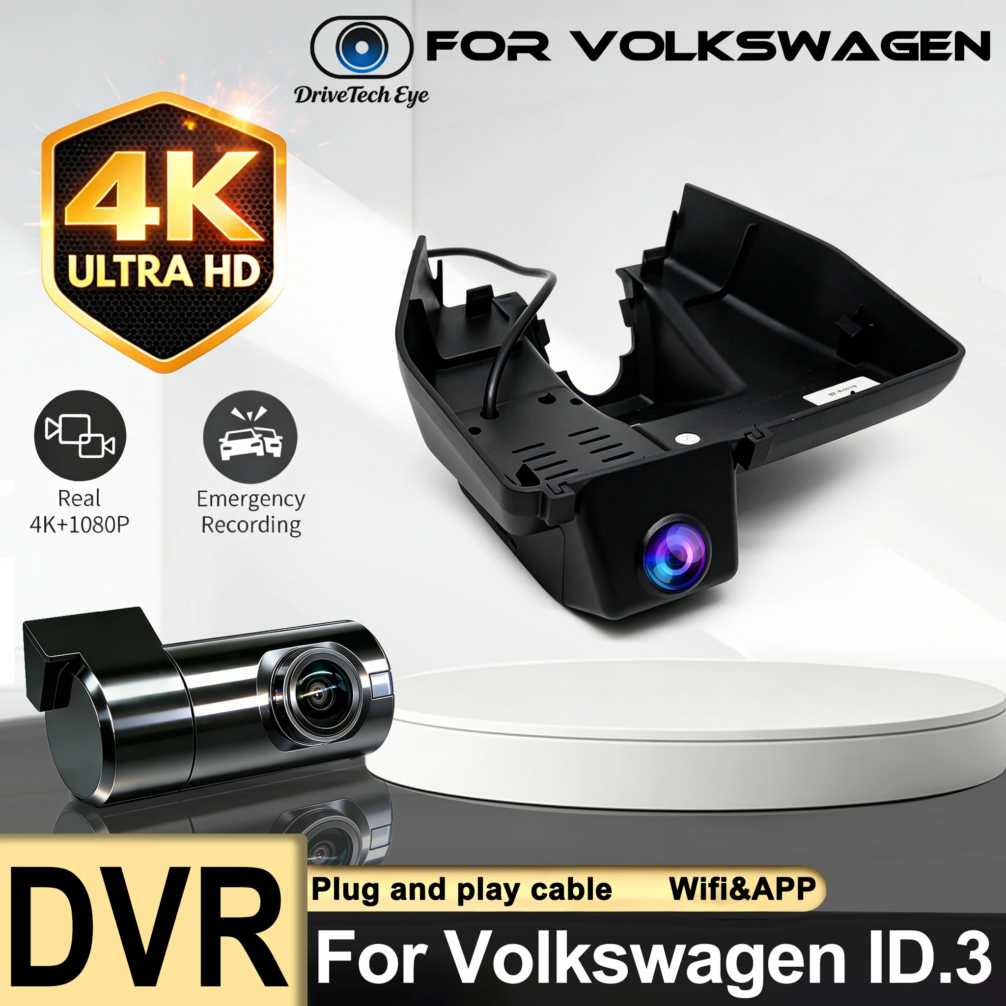 4K Dash Cam For VW ID.3 (ID3) 2020~2023 2024 Cupra Born 2020~2023 2160p Car Camera For Volkswagen Compatible, OEM Style DVR