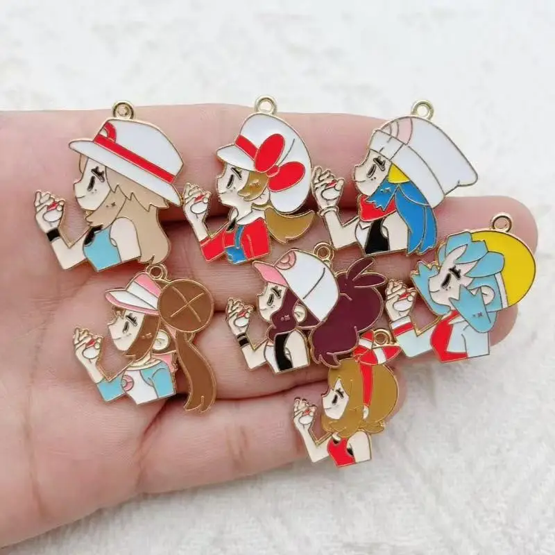 10 piezas de accesorios de aleación con diseño de niña de dibujos animados y efecto de goteo de aceite para DIY, pulseras, collares, llaveros y colgantes