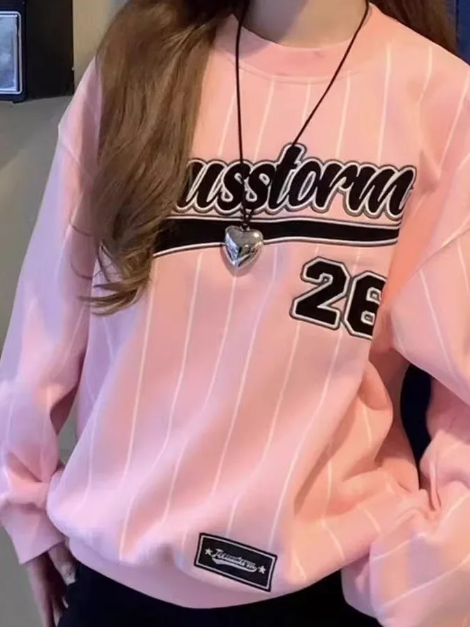 

Американский свитшот в уличном стиле с буквенным принтом, круглый вырез, длинный рукав, женский универсальный повседневный топ, весна-осень, новинка