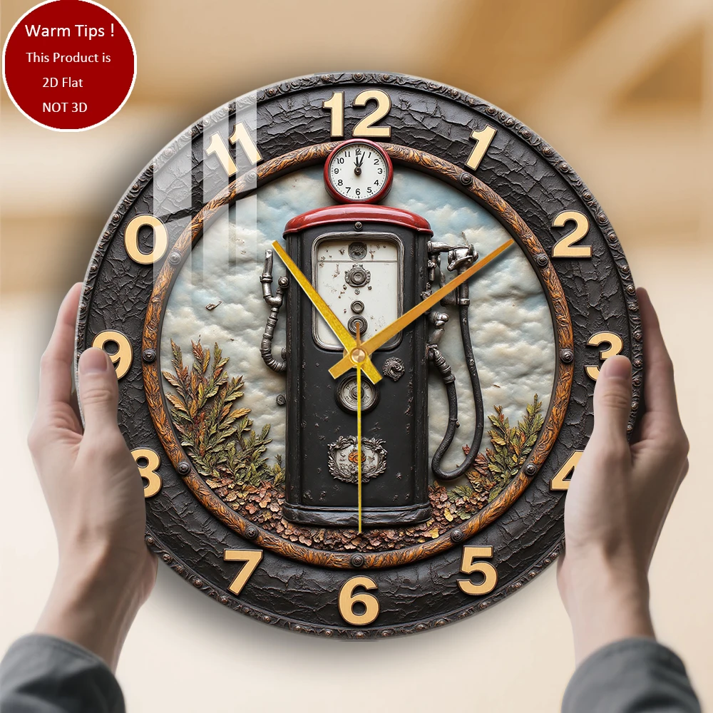 

Настенные часы из закаленного стекла, винтажные настенные часы с газовым насосом, подходящие для настенного декора или настольного дисплея в любом месте