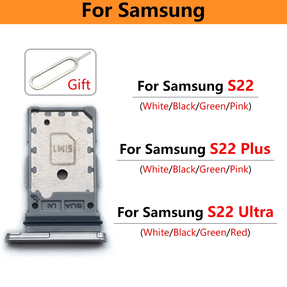 NEW Tested SIM Card Slot SD Card Tray chip drawer Holder Adapter Replacement For Samsung S22 / S22 Plus / S22 Ultra + Pin