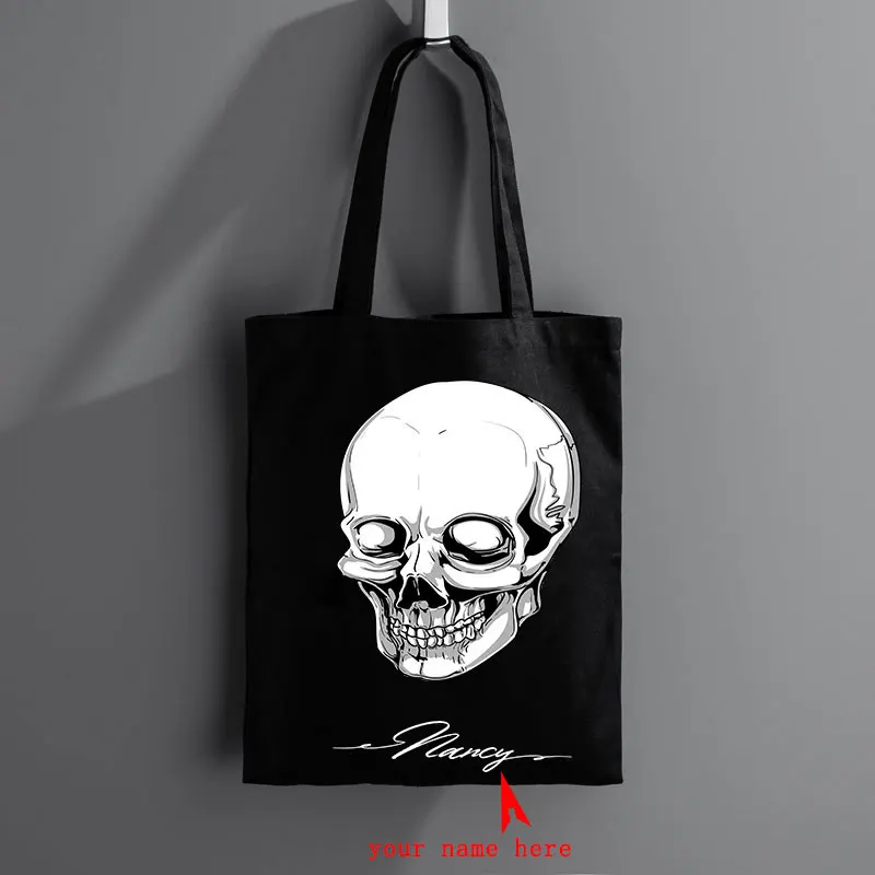 Punk Skull Print Reusable Grocery Bags Large-Capacity Shopping Bags Foldable Women\'s Bags Handbags Tote Bags Gift