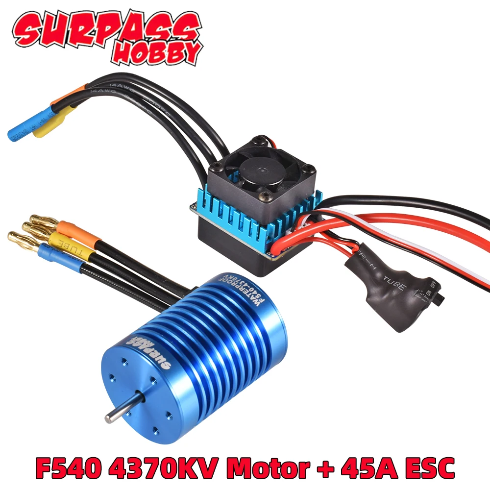 SURPASS HOBBY F540 4370KV Waterproof Brushless Motor with 45A ESC Speed Controller Combo for 1/14 Traxxas Tamiya Axial RC Car