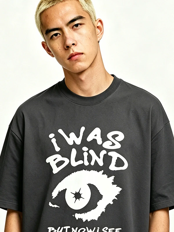 Retro American Hand-Painted Short-Sleeve T-Shirt Unisex Loose Fit Streetwear Hip Hop Shoulder-Drift Style Cotton round Neck