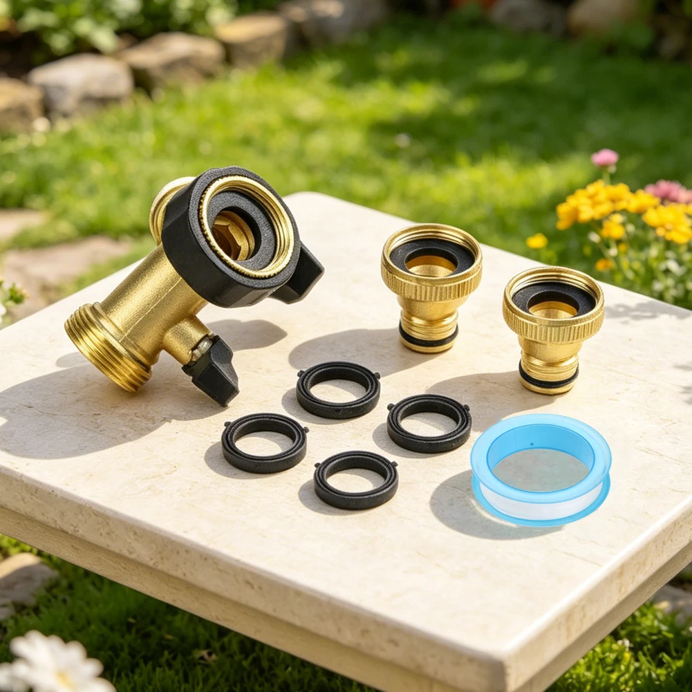 Brass 2-Way Garden Hose Splitter with Dual Valves to Connect Two Hoses from One Spigot for Efficient Outdoor Watering Tasks