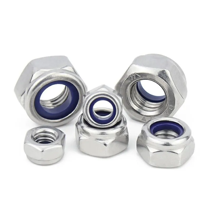 DIN985 304 Stainless Steel Nylon Self-lock Hex Nuts Locknut M2 M2.5 M3 M4 M5 M6 M8 M10 M12 M14 M16