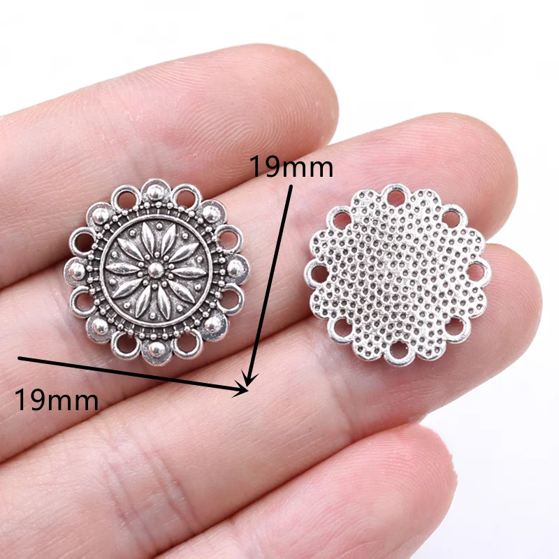 15pcs Silver Plated Vintage Flower of Life Pendant DIY Charm Bracelet Earrings Jewelry Crafts Metal Accessories 19*19mm P2249