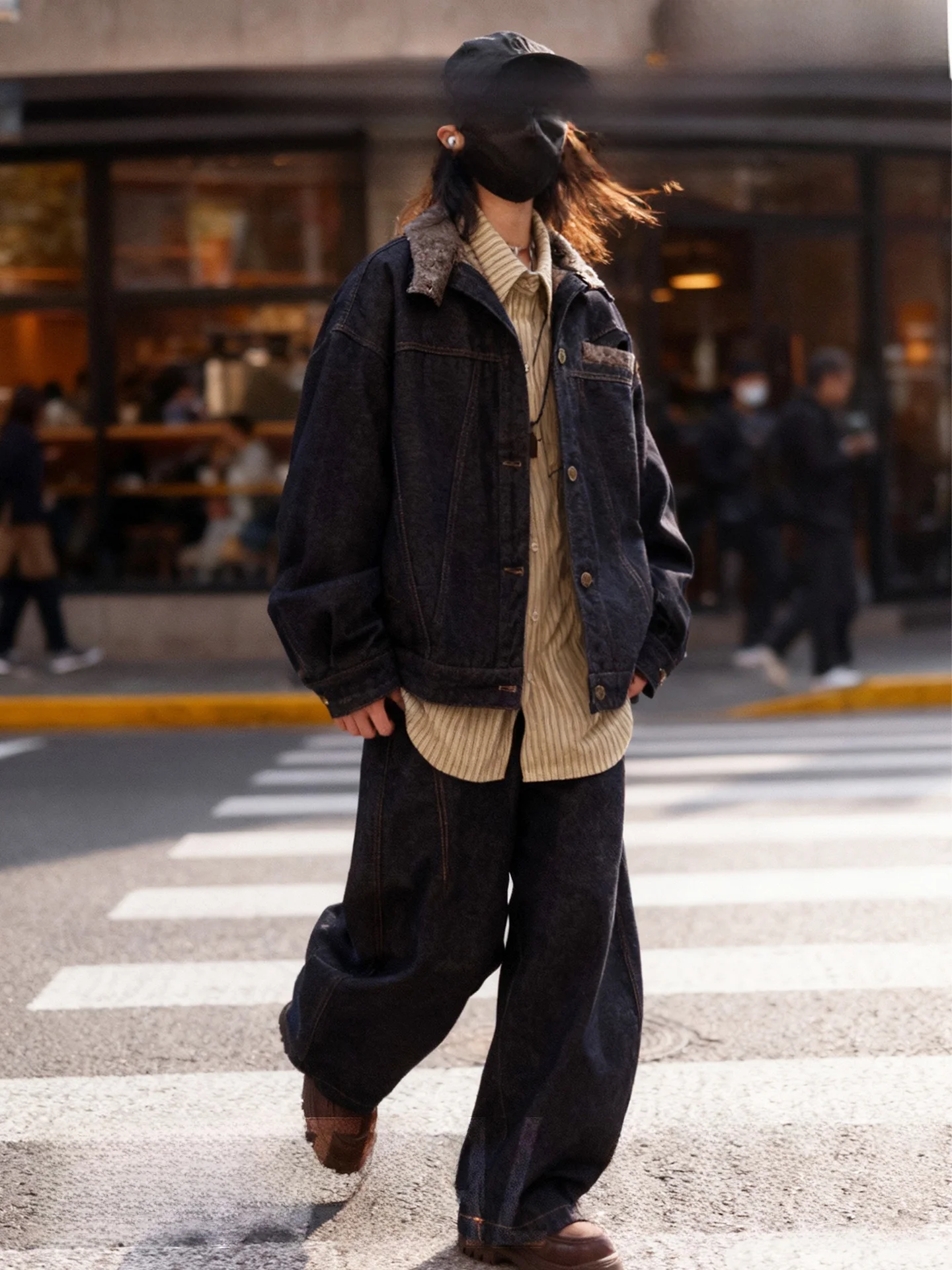 

ex American Retro Denim Jaet And Pants Set Spring Autumn Long Sve Button up Loose Fit Cotton Vintage Sle