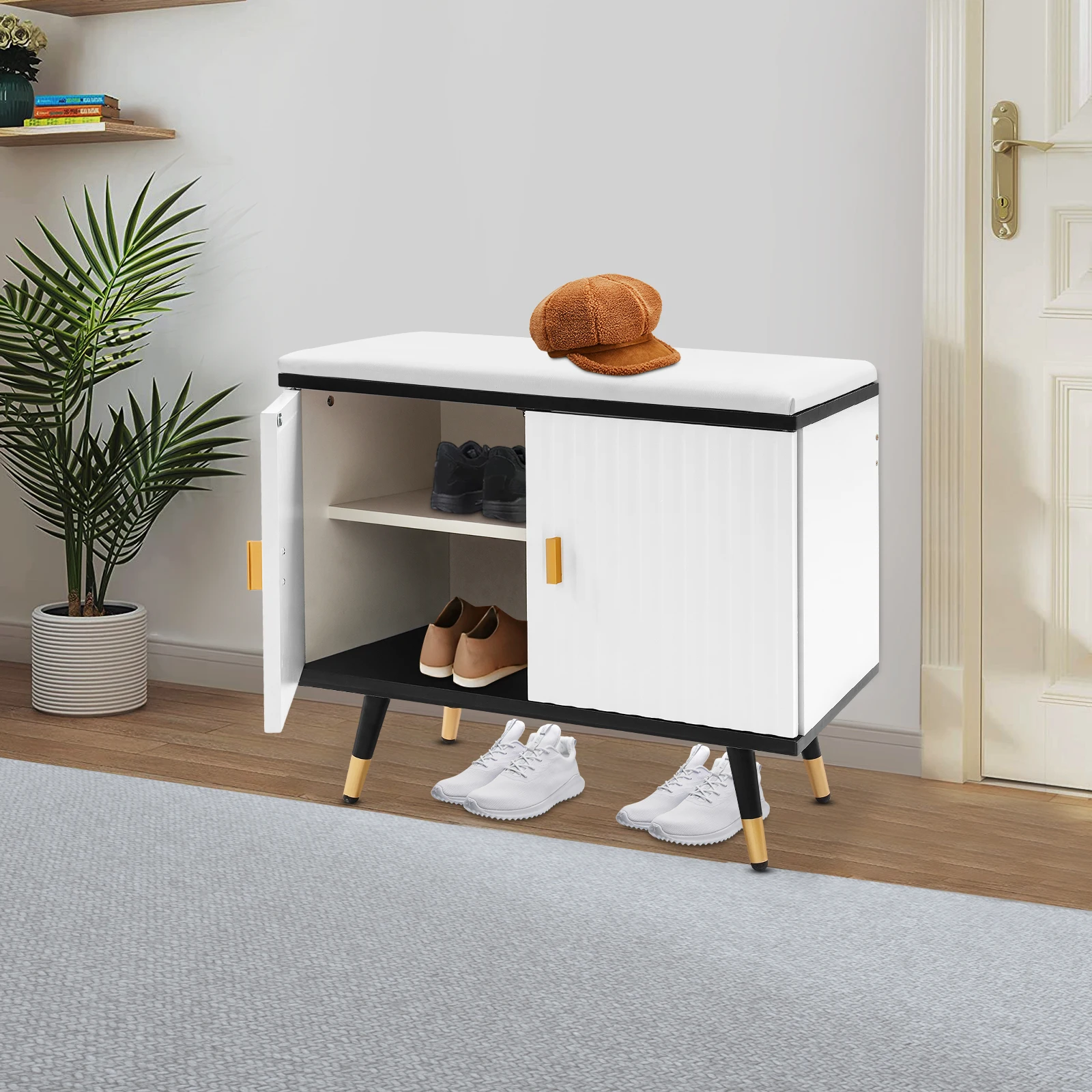 

Black Gold Density Board 60x30x50cm Luxury Shoes Changing Stool Storage Shoe Cabinet Entrance Hall Stool