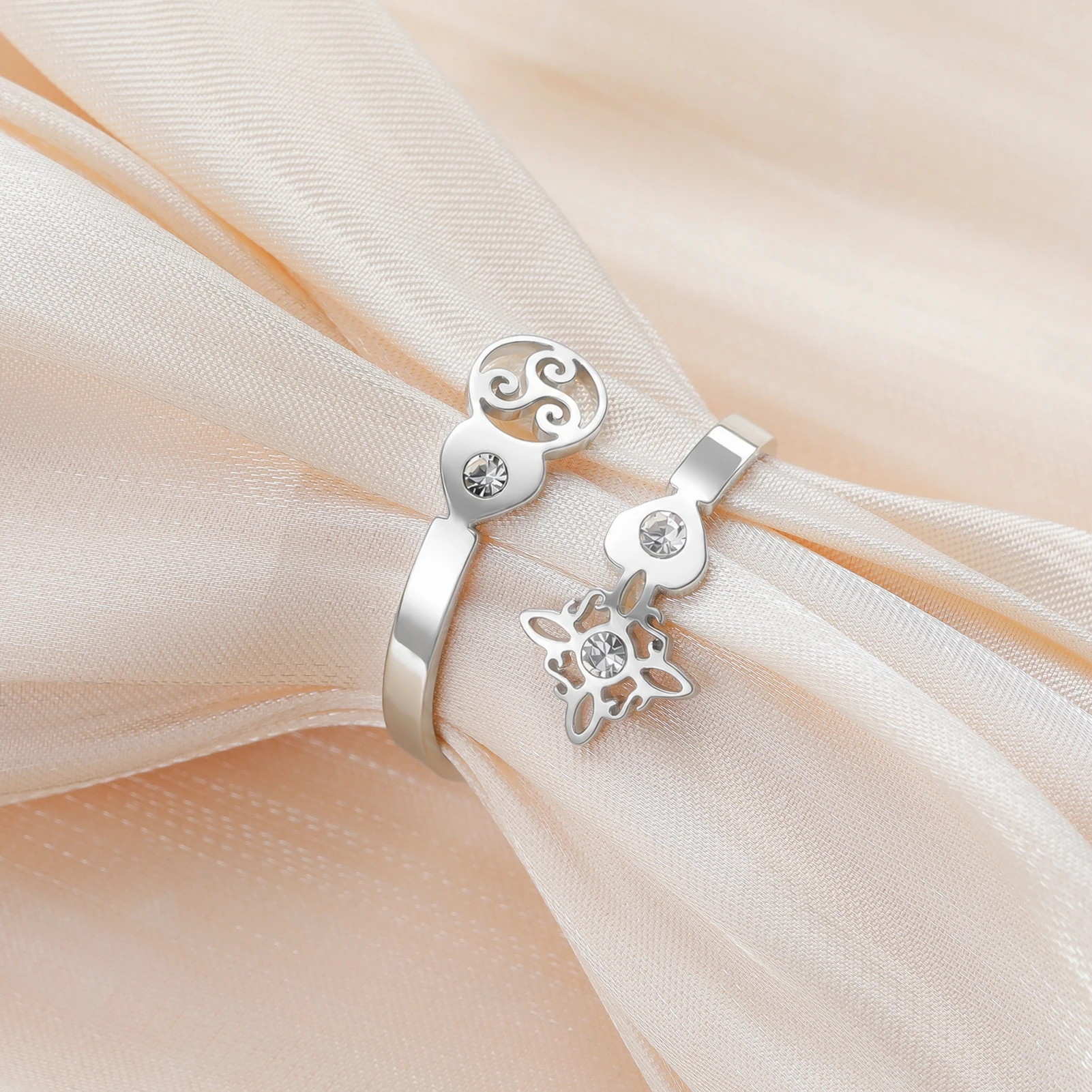 1PC Witch Knot Triskele Zircon Opening Ring For Women Irish Celtics Knot Butterfly Stainless Steel Classical Amulet Jewelry