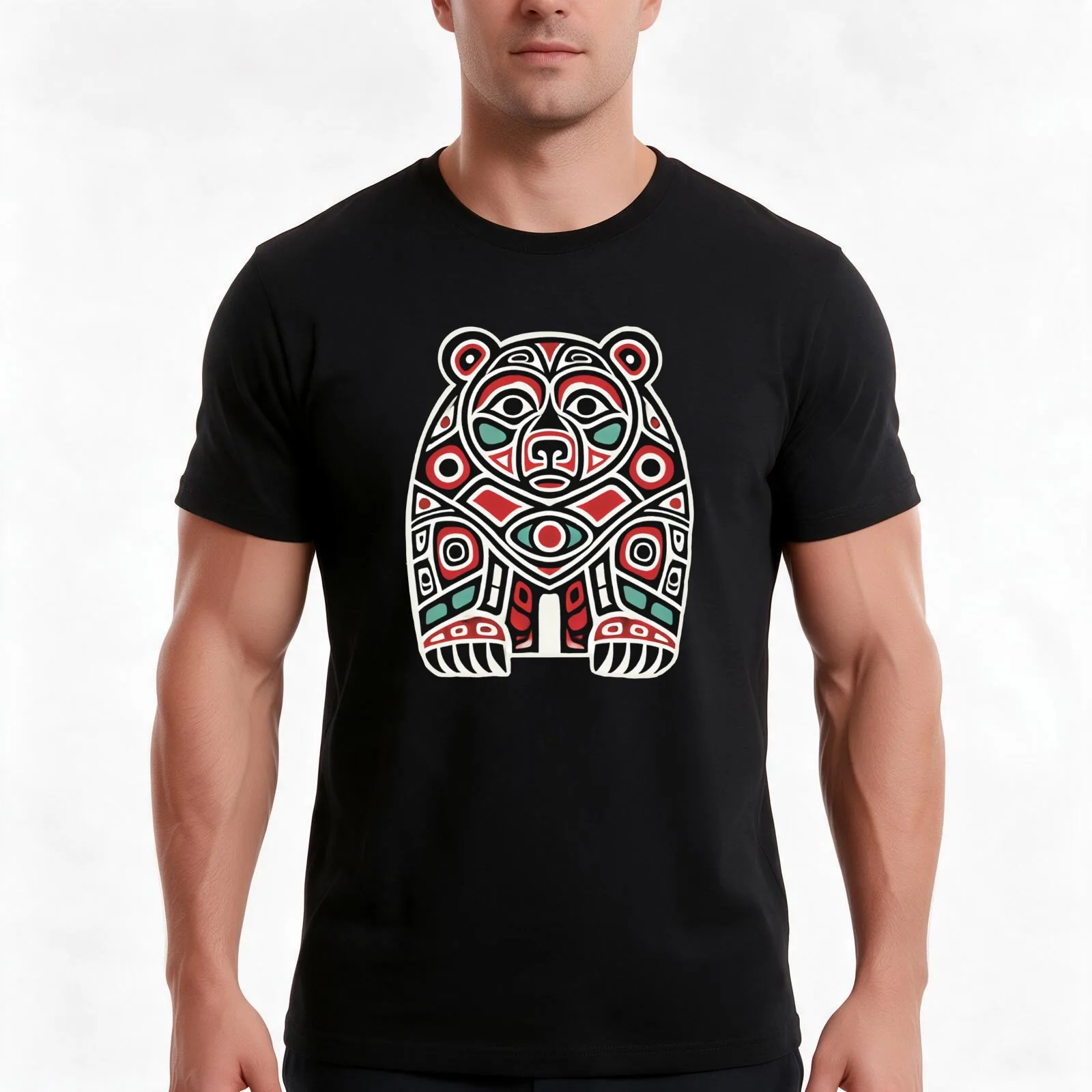 Native Bear T-Shirt Summer Casual Cotton Tee Oversized Streetwear Tops Vintage Graphic Print Loose Fit Short Sleeve