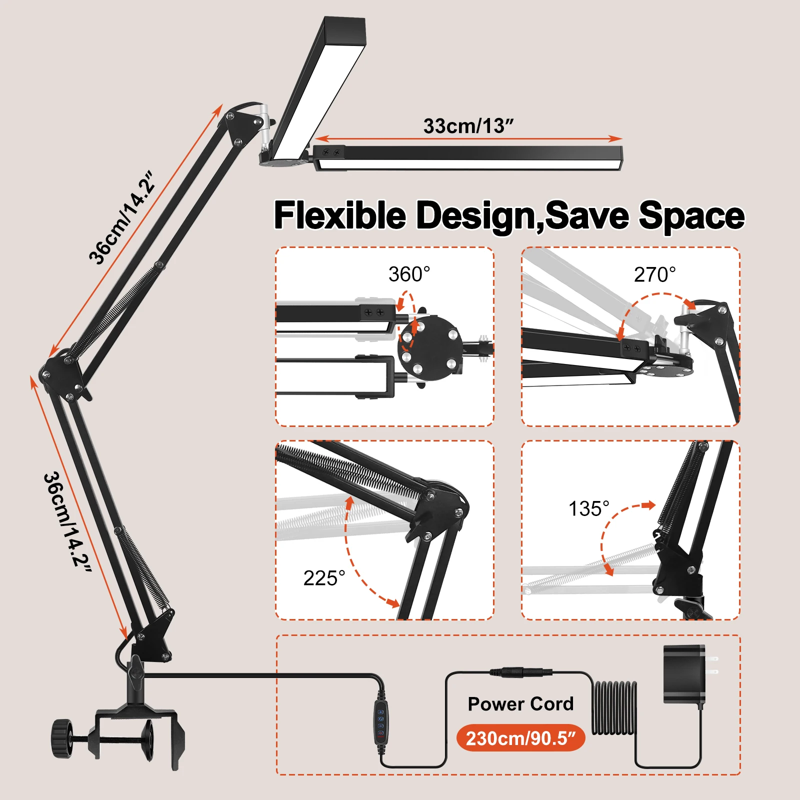 Imagem -05 - Newacalox-led Lâmpada de Mesa para Home Office Lâmpada de Mesa Dupla Cabeça com Braçadeira Braço Balanço Flexível Stepless Regulável Modos de Cor 24w