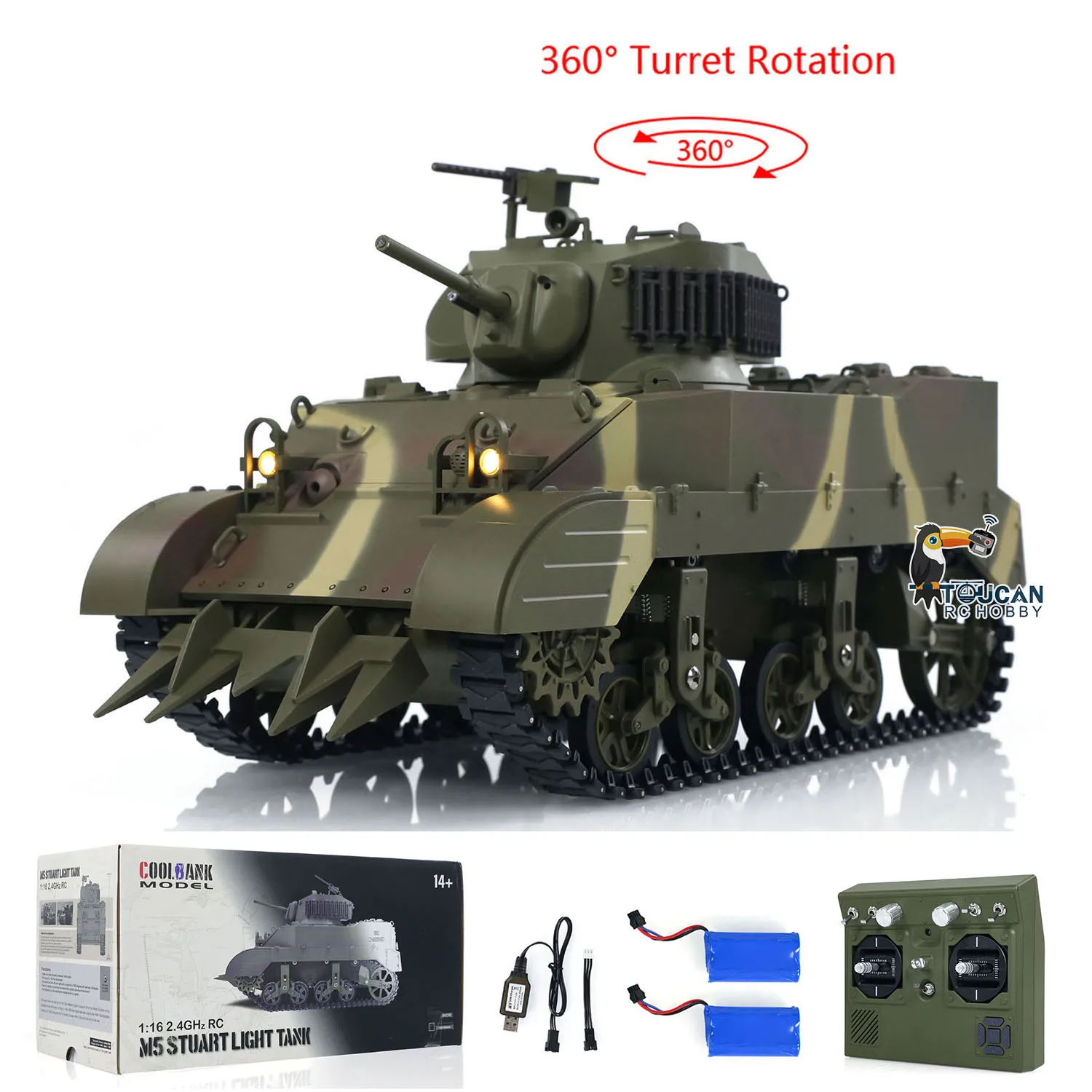 Gifts 1/16 RTR RC Tank US M5A1 Stuart VI Remote Control Light Tank Two Battery Radio Mini Vehicle Car Model Toys for Boys