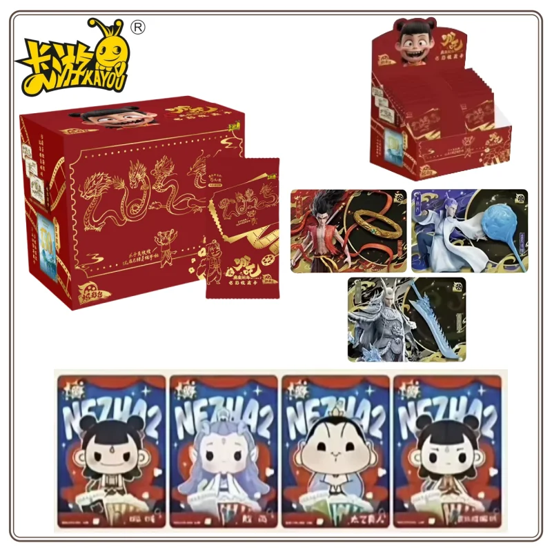 Nouvelles cartes Nezha authentiques diable Boy Conquers le roi Dragon, ombre lumineuse dorée, carte spéciale, cartes de Collection de films animés, jouets