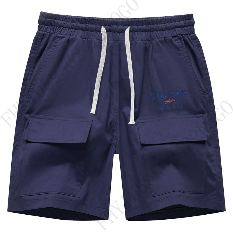 Men's drawstring knee-length shorts Short printed solid Cargo shorts Men's casual shorts Summer multi-pocket jogging shorts
