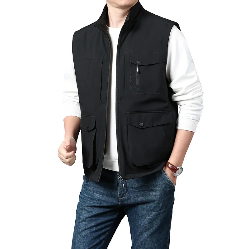

double side wear Men's vest fleece casual Man's Fish Vest outdoor Multi-pockets Hiking Work Photography Golf Vest