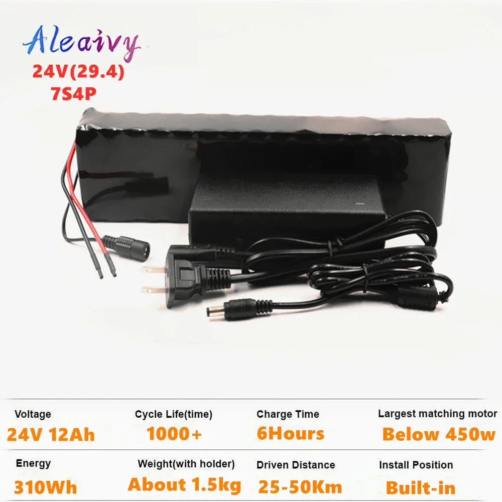 

Aleaivy 24V 7S4P 12Ah 29.4V Li-ion Battery Pack with 20A BMS For Electric moped ebike Scooters light bicycle power wheelchair