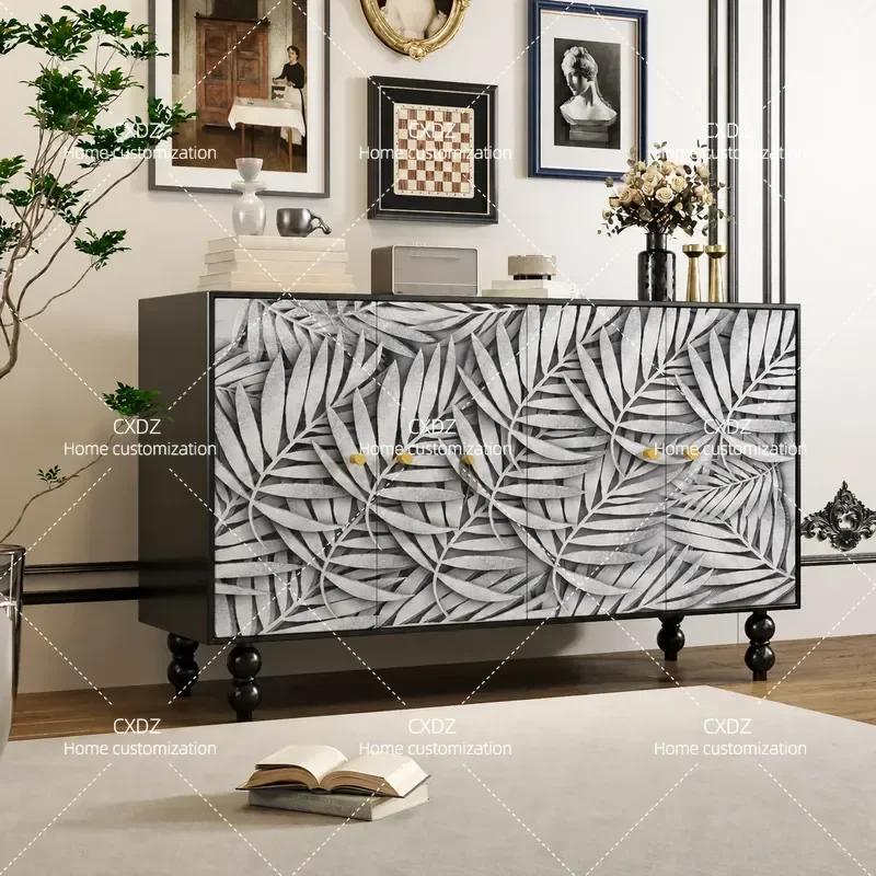 French Style Custom Multi-functional Storage Shoe Cabinet Solid Wood Dining Sideboard for Home Restaurant Hotel Homestay