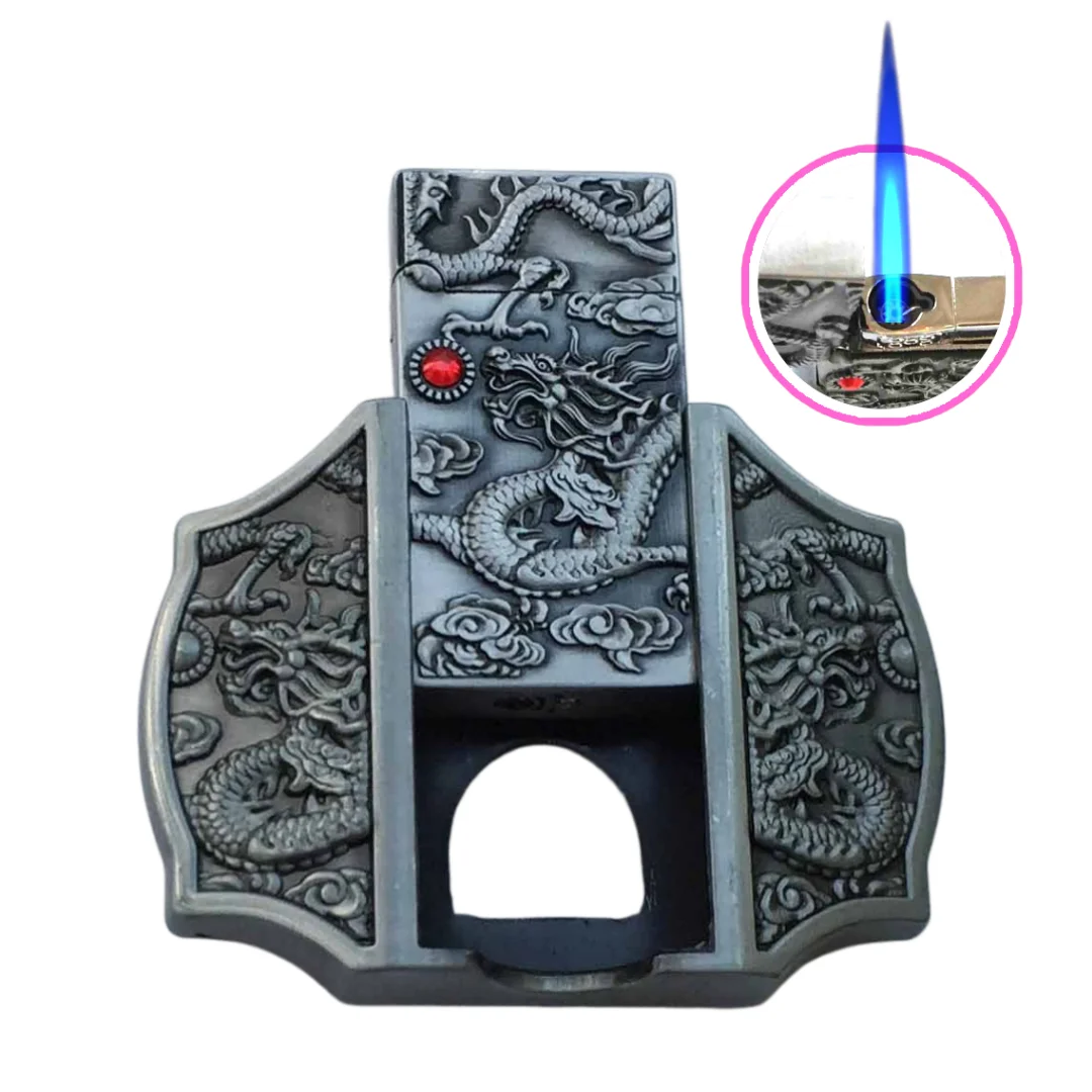 Relief Sculpture of Dragons Playing with Pearls Belt Buckle Lighter Cool Personalized Waist Belt Buckle Cigarette Lighters