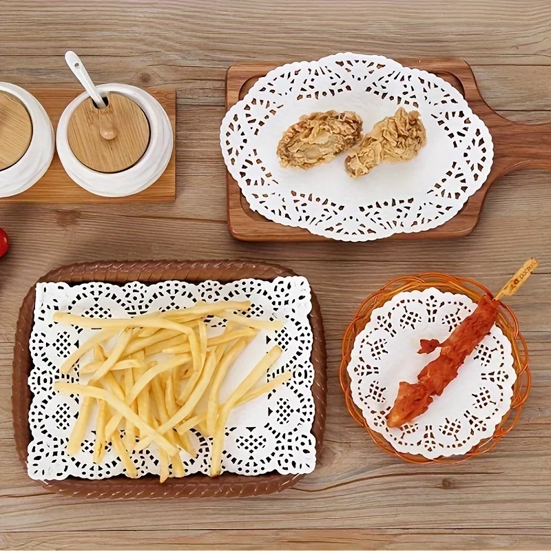 50/100pcs Placemats Paper Doily Lace Brim Cupcake Pad for Fried Food Dessert Party Wedding Table Decor Kitchen Baking Utensils