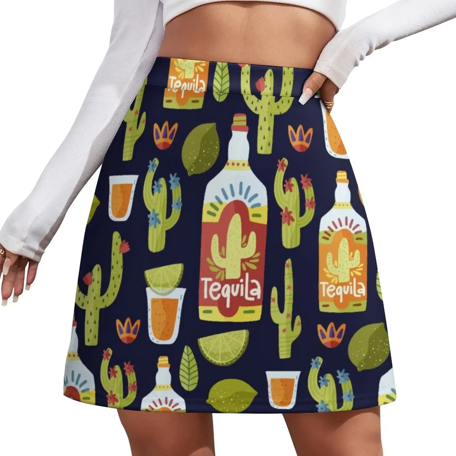 

Cinco de Mayo seamless pattern - Tequila lemon and cactus Mini Skirt skorts for women Short skirts mini denim skirt