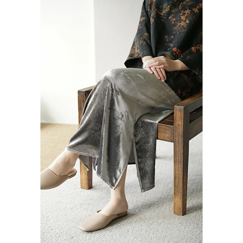 

Повседневная юбка из шелкового вельвета, однотонная, универсальная, стройнящая, с завышенной талией, А-силуэт, для повседневной носки, весенний сезон