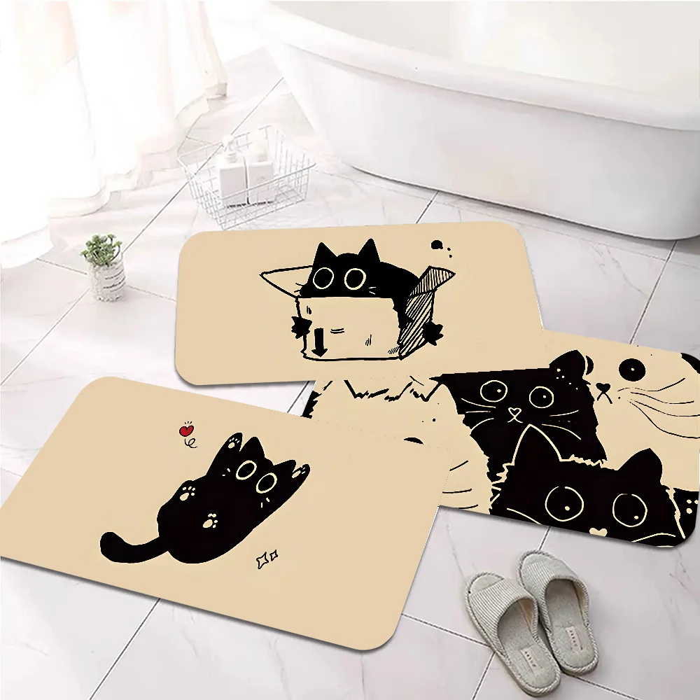 

Cute Black Cat Floor Mat Graphic Printed Flannel Doormats For Bathroom Kitchen Entrance Carpet Home Decor