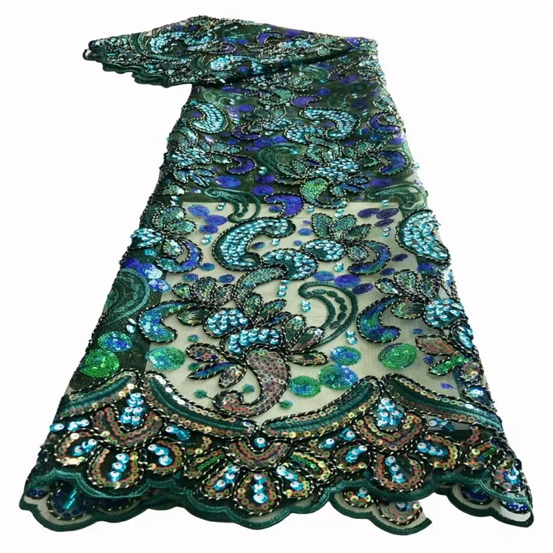 

Latest Design green African Lace French Nigerian Lace Fabric Bridal High Quality Sequins Net Tulle Lace for Women Dress