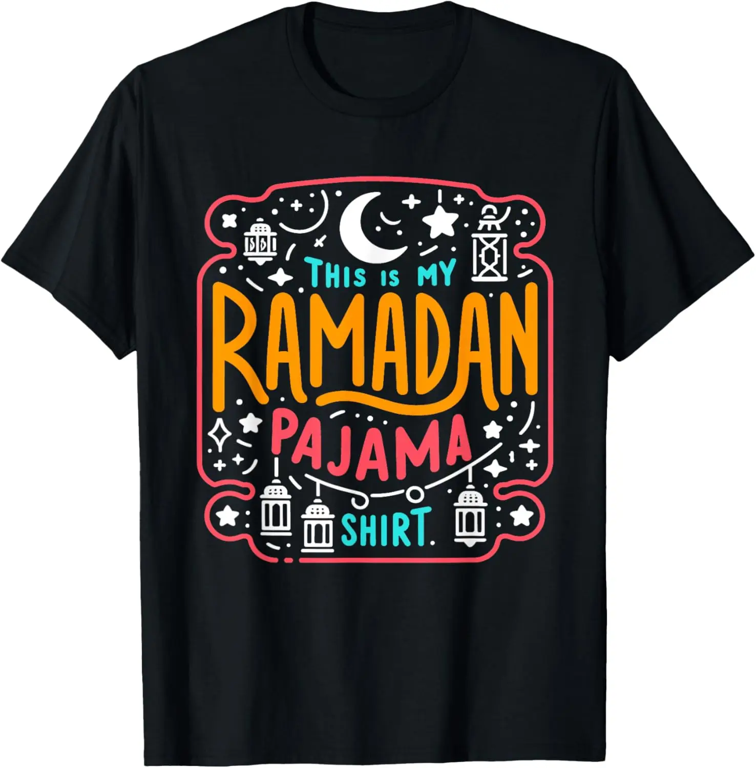 

This Is My Ramadan Pajama Shirt Crescent Moon Lantern Print Casual Cotton Tee Men