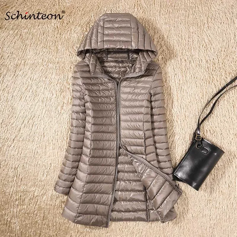 Schinteon Ultralight White Duck Down Jacket with Hood Slim Warm Coat Casual Spring Autumn Outwear New