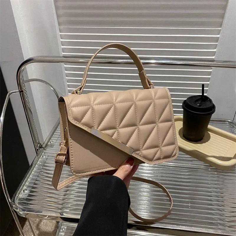 Ladies Diamond Grid Embroidery Thread Small Square Tote Bag, Women's Single Shoulder Crossbody Bag, Texture Popular Handbag