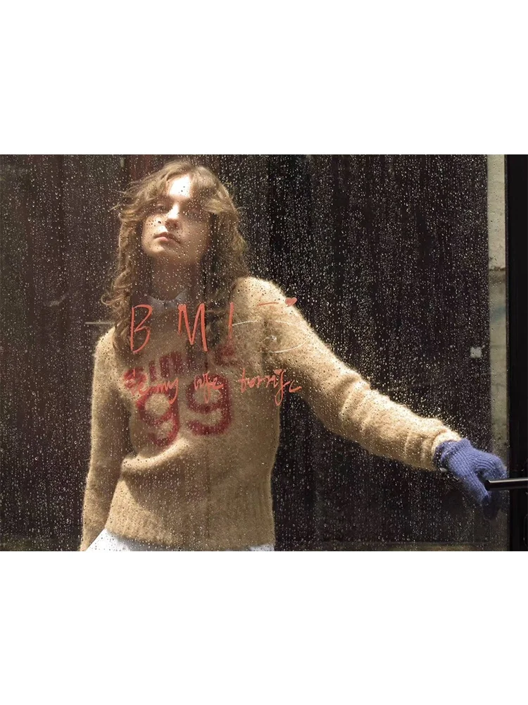 

Женский пушистый вязаный свитер BMLT с вышивкой букв, из смесовой шерсти, с длинными рукавами, круглым вырезом, осенне-зимний, модный, для повседневной носки