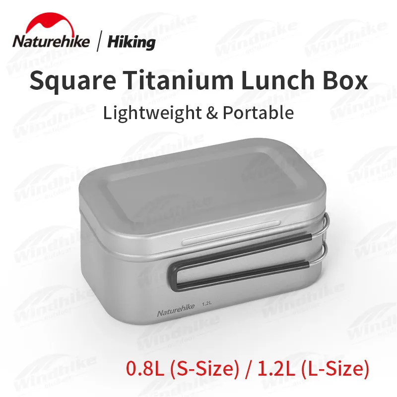 Naturehike 0.8L/1.2L Outdoor Portable Camping Lunch Box Titanium Tableware Picnic Hiking Cooking Food Containers Folding Handle