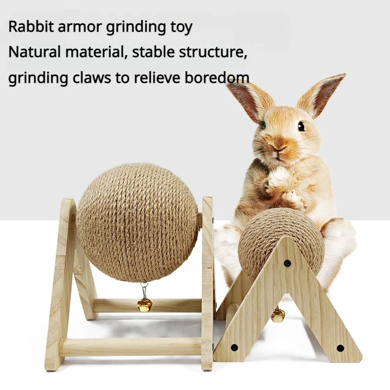 Pet Rabbit Cat Toy Scratching Ball Special Toy Wooden Grinding Claw Sisal Accessories Bunny Supplies  Toys