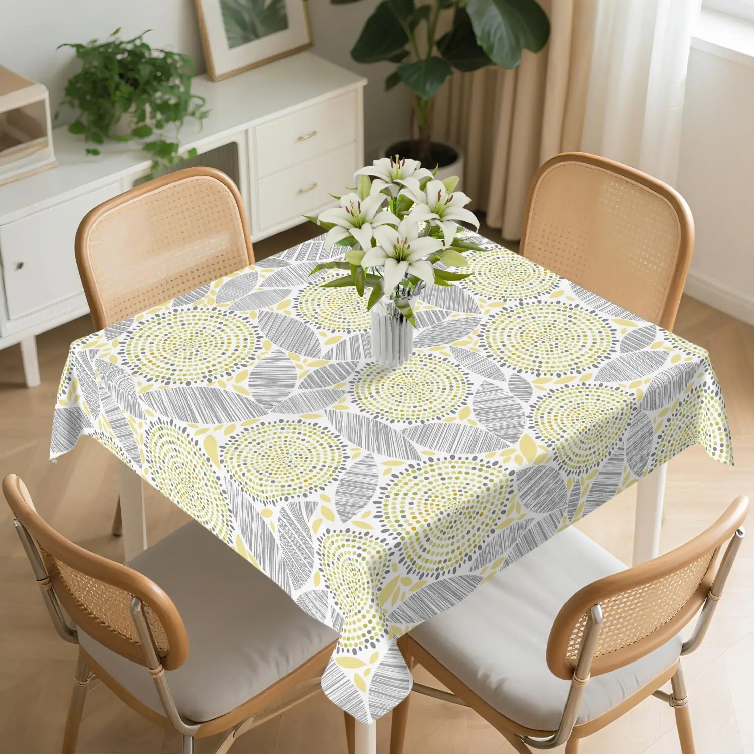 Botanical Leaves Collage Square Tablecloth Washable Abstract Art Table Cloth Cover for Dining Party Picnic