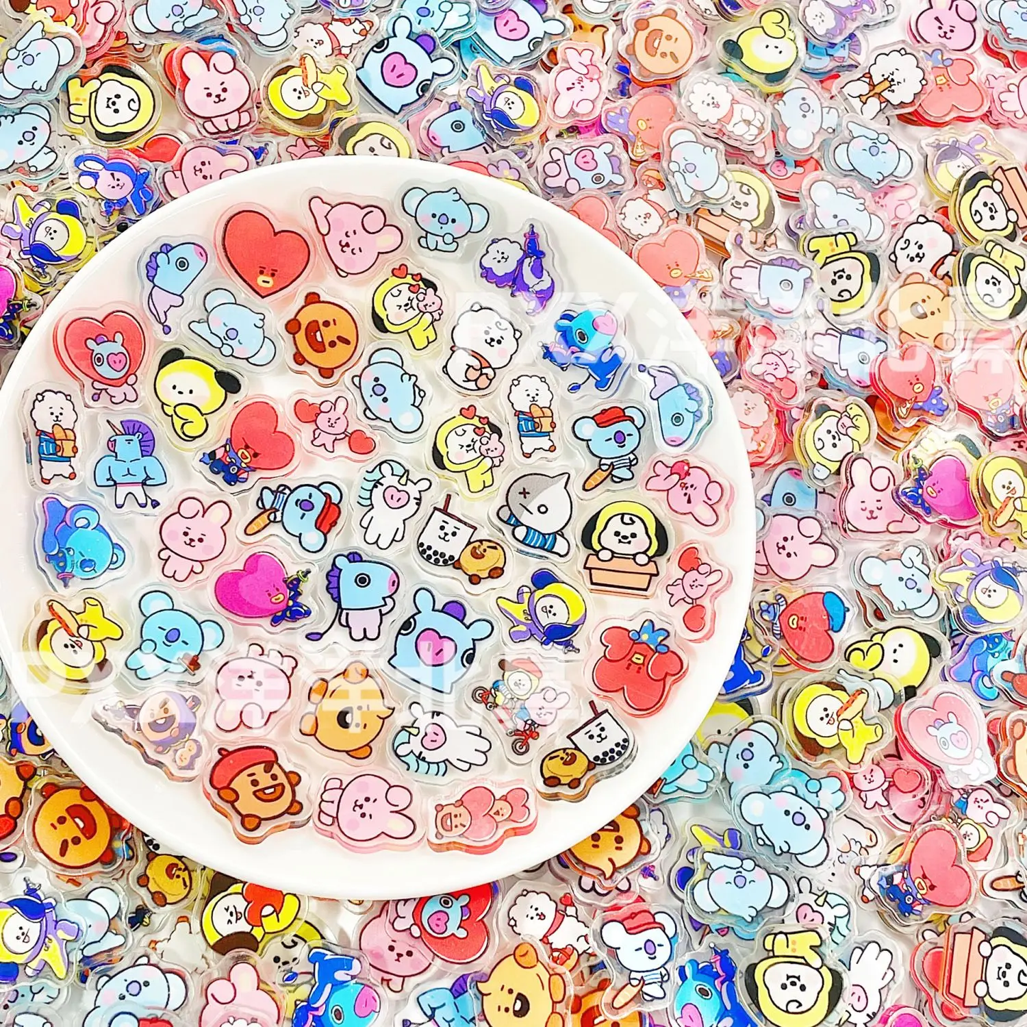 1/2cm 50/100개 BT21 아크릴 미니 조각 DIY 키체인, 헤어핀, 냉장고 자석, 액세서리, 재미있는 만화 선물 재료