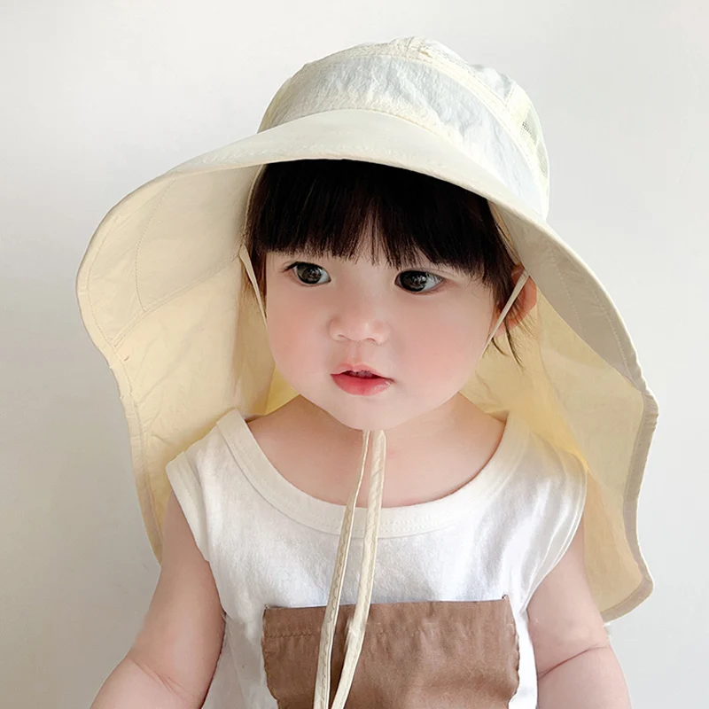 Quick-dry Kids Summer Hat with Shawl Big Brim Baby Sun Hats Beach Travel Children Panama Cap for Girls Boys Accessories 2-6Y