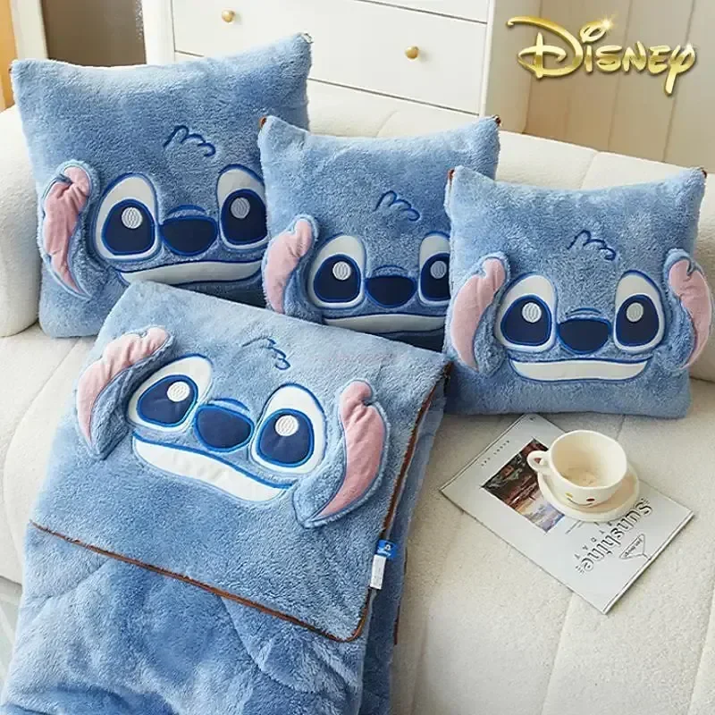 Stitch Disney Blanket Winter New Stitch Mickey Mouse Embroidered Pillow Blanket 2-in-1 Sofa Office Nap Blanket Christmas Gifts