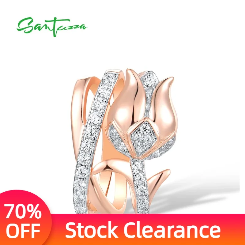 

SANTUZZA Real 925 Sterling Silver Pendant For Women Sparkling White Cubic Zirconia Rose Gold Color Flower Edgy Cute Fine Jewelry