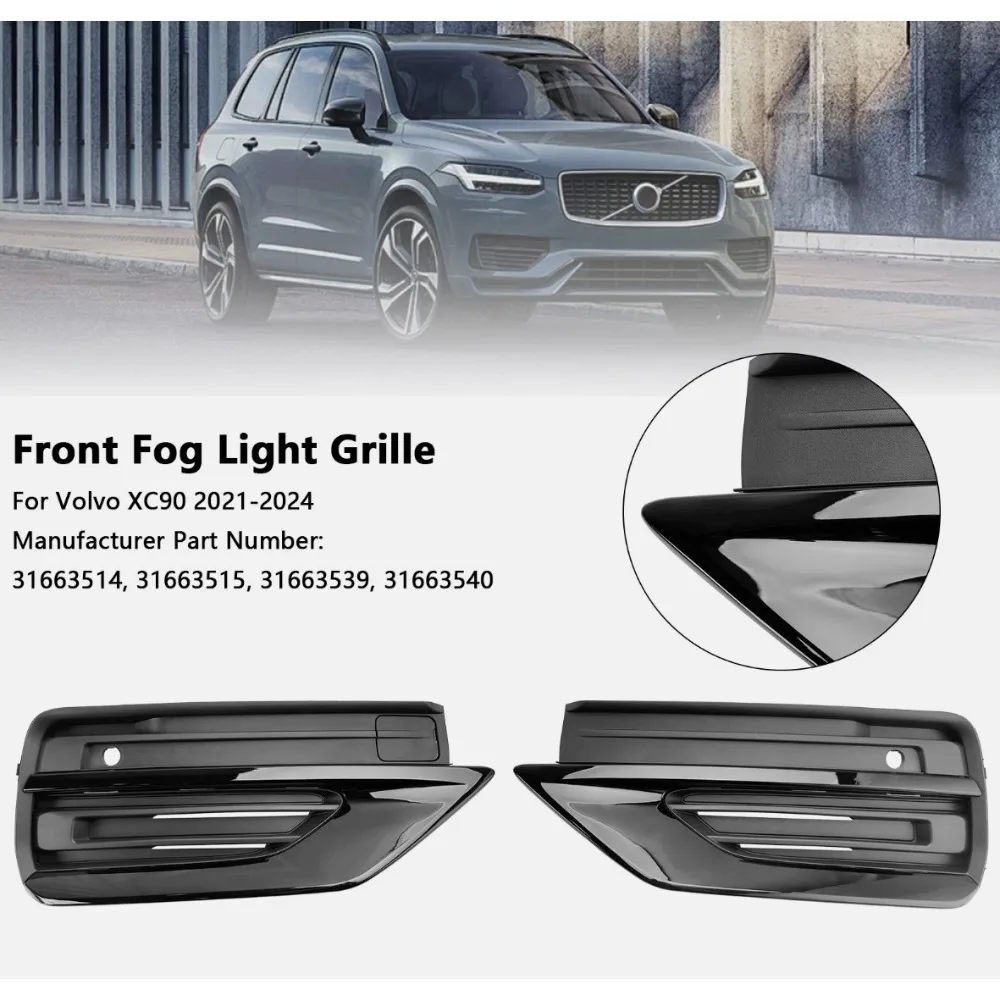 

For Volvo XC90 2019-2022 Front Lower Bumper Grilles Trim Bright black Cover Bezel 31663515 31663514 31663539 31663540